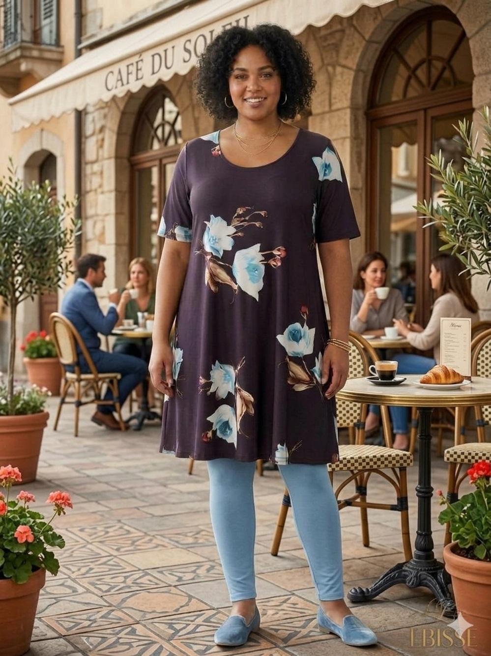 Beautiful LBISSE Floral Short Sleeve Shift Dress - Size 1X